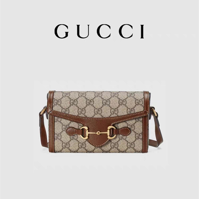 9.5oz GUCCI Horsebit 1955 Tas Mini Dompet Wanita Kayu hitam krem