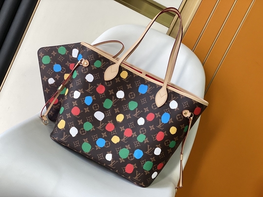 black LV X Yayoi Kusama Louis Vuitton Neverfull MM Monogram Bag Aneka Warna