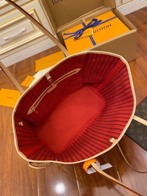 Tas Monogram Louis Vuitton Desainer Monogram Merah Muda Kanvas Neverfull Mm Kulit Kelas A Italia