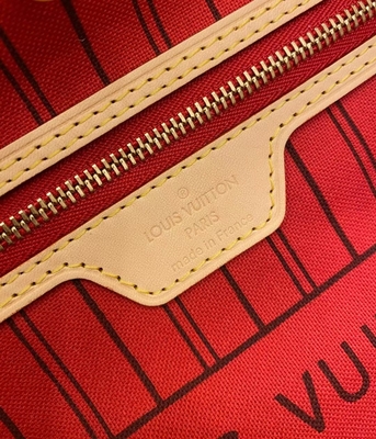 Tas Monogram Louis Vuitton Desainer Monogram Merah Muda Kanvas Neverfull Mm Kulit Kelas A Italia