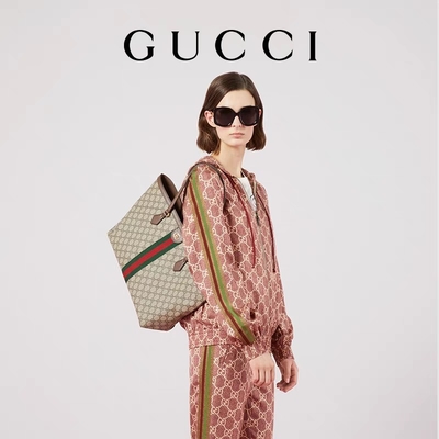 Kulit Dipangkas Kanvas Gucci Ophidia Tote White Medium GG Ladies