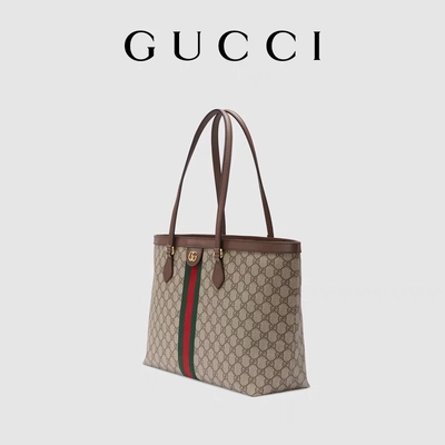 Kulit Dipangkas Kanvas Gucci Ophidia Tote White Medium GG Ladies