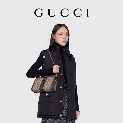 Beige Ebony GG Ophidia Tas Bahu Mini Bermerek Supreme Tote Kanvas