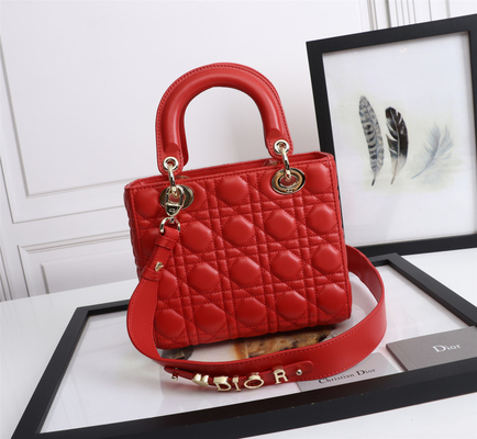 Tas Bahu Lady Red Lambskin My Abcdior Dior Cannage D6806