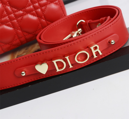 Tas Bahu Lady Red Lambskin My Abcdior Dior Cannage D6806