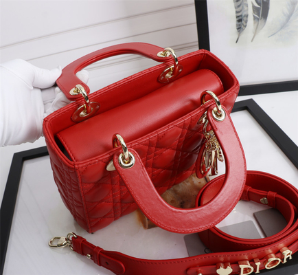 Tas Bahu Lady Red Lambskin My Abcdior Dior Cannage D6806