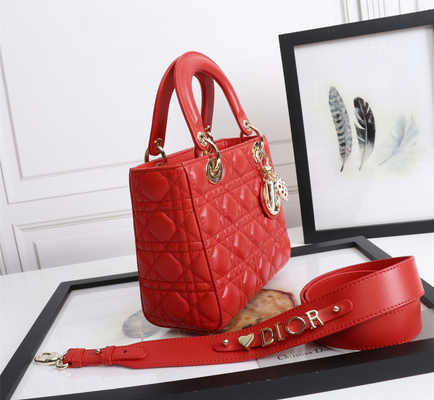 Tas Bahu Lady Red Lambskin My Abcdior Dior Cannage D6806
