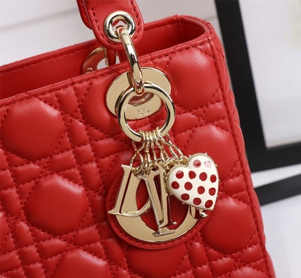 Tas Bahu Lady Red Lambskin My Abcdior Dior Cannage D6806