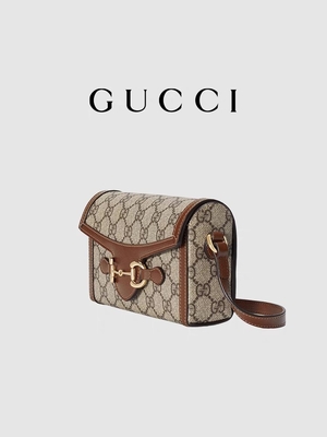 9.5oz GUCCI Horsebit 1955 Tas Mini Dompet Wanita Kayu hitam krem