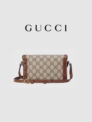 9.5oz GUCCI Horsebit 1955 Tas Mini Dompet Wanita Kayu hitam krem
