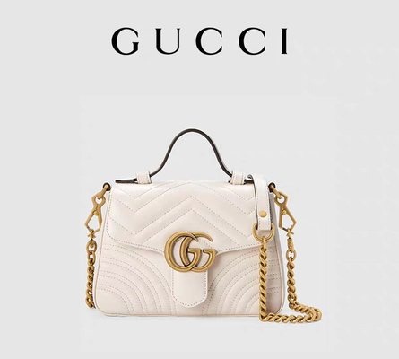 Tas Selempang Bermerek Kulit Anak Sapi Putih GG Marmont Tote Bag Quilted Leather