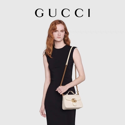 Tas Selempang Bermerek Kulit Anak Sapi Putih GG Marmont Tote Bag Quilted Leather