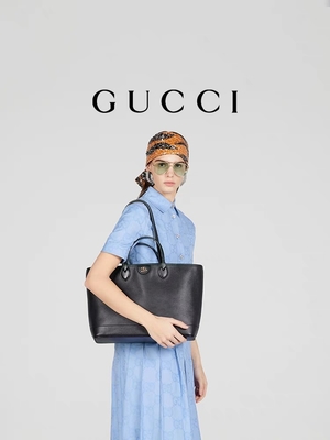 GUCCI Ophidia Tas Selempang Bermerek Kecil Kulit Berbutir Sedang Hitam
