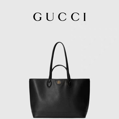 GUCCI Ophidia Tas Selempang Bermerek Kecil Kulit Berbutir Sedang Hitam