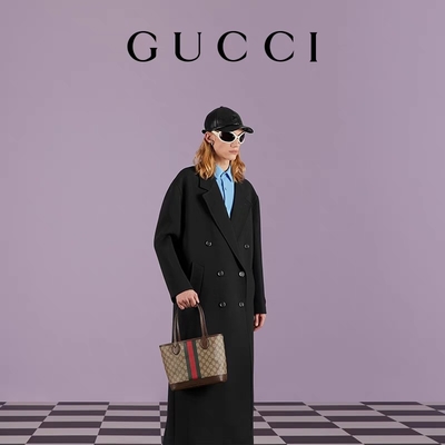 Tas Bahu Bermerek Biru Krem Ophidia GG Tas Bahu Kecil