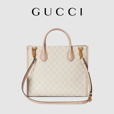 Tote Tas Bahu Kanvas Gucci Kecil Supreme Dengan Interlocking G