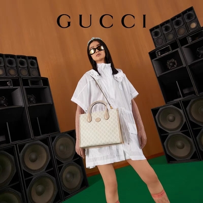 Tote Tas Bahu Kanvas Gucci Kecil Supreme Dengan Interlocking G