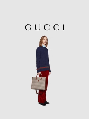 Paneled GG Supreme Print Gucci Canvas Tote Bag Tas Bahu Dengan Interlocking G