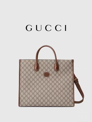 Paneled GG Supreme Print Gucci Canvas Tote Bag Tas Bahu Dengan Interlocking G