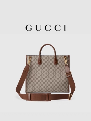 Paneled GG Supreme Print Gucci Canvas Tote Bag Tas Bahu Dengan Interlocking G