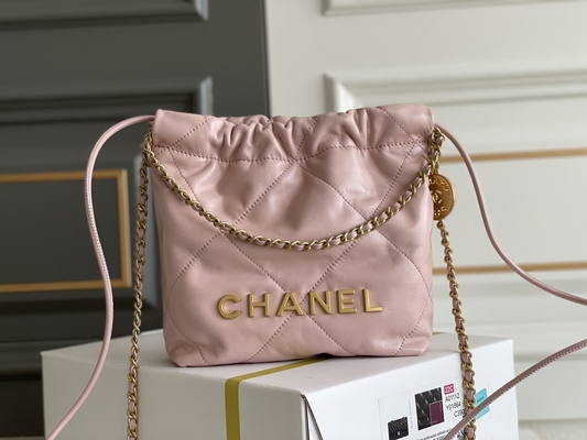 Tas Tangan Wanita Bermerek Chanel 22B MINI 22S Calfskin Pink Putih Hitam Kuning