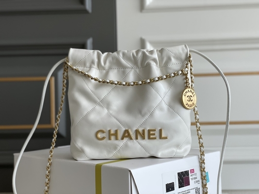 Tas Tangan Wanita Bermerek Chanel 22B MINI 22S Calfskin Pink Putih Hitam Kuning
