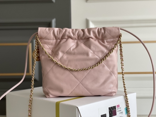 Tas Tangan Wanita Bermerek Chanel 22B MINI 22S Calfskin Pink Putih Hitam Kuning
