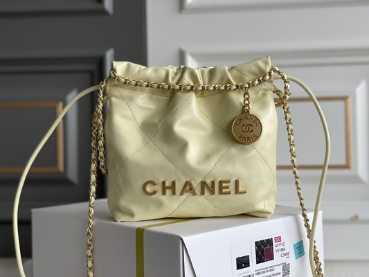 Tas Tangan Wanita Bermerek Chanel 22B MINI 22S Calfskin Pink Putih Hitam Kuning