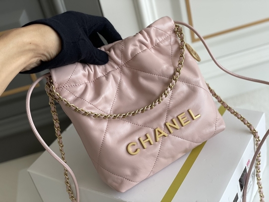 Tas Tangan Wanita Bermerek Chanel 22B MINI 22S Calfskin Pink Putih Hitam Kuning