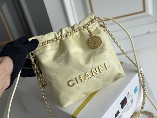 Tas Tangan Wanita Bermerek Chanel 22B MINI 22S Calfskin Pink Putih Hitam Kuning