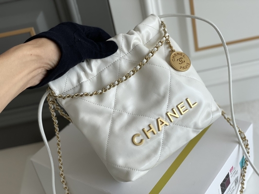 Tas Tangan Wanita Bermerek Chanel 22B MINI 22S Calfskin Pink Putih Hitam Kuning