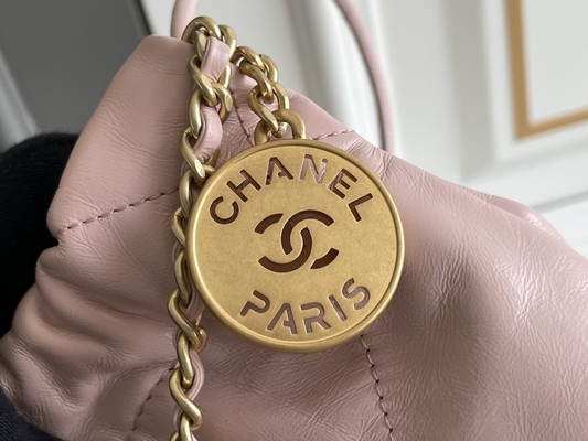 Tas Tangan Wanita Bermerek Chanel 22B MINI 22S Calfskin Pink Putih Hitam Kuning