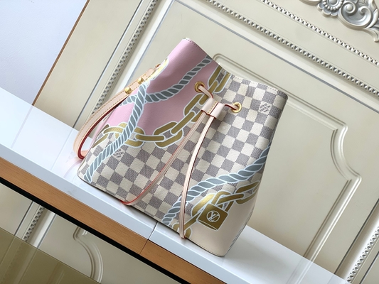 Putih Pink Damier Azur Canvas LV Branded Messenger Bag NéONoé MM Bucket Bag