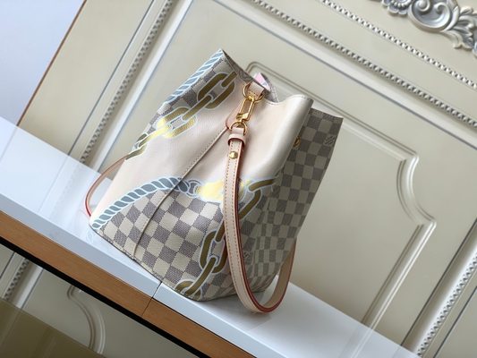 Putih Pink Damier Azur Canvas LV Branded Messenger Bag NéONoé MM Bucket Bag