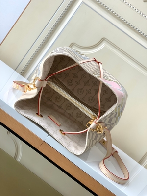 Putih Pink Damier Azur Canvas LV Branded Messenger Bag NéONoé MM Bucket Bag