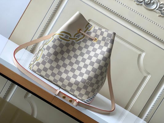 Putih Pink Damier Azur Canvas LV Branded Messenger Bag NéONoé MM Bucket Bag