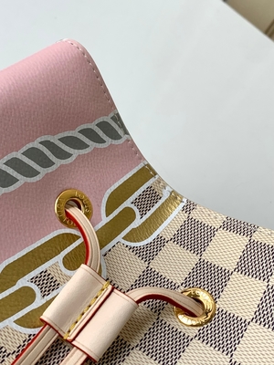 Putih Pink Damier Azur Canvas LV Branded Messenger Bag NéONoé MM Bucket Bag