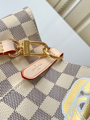 Putih Pink Damier Azur Canvas LV Branded Messenger Bag NéONoé MM Bucket Bag