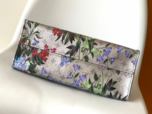 Tas Selempang Mini OnTheGo MM Branded M81724 Pola Floral Kanvas Dilapisi Perak