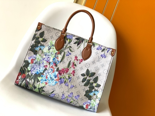 Tas Selempang Mini OnTheGo MM Branded M81724 Pola Floral Kanvas Dilapisi Perak