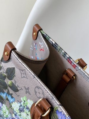 Tas Selempang Mini OnTheGo MM Branded M81724 Pola Floral Kanvas Dilapisi Perak