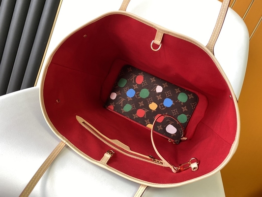 black LV X Yayoi Kusama Louis Vuitton Neverfull MM Monogram Bag Aneka Warna