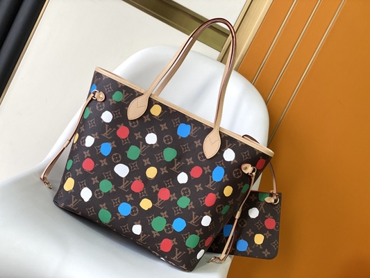 black LV X Yayoi Kusama Louis Vuitton Neverfull MM Monogram Bag Aneka Warna