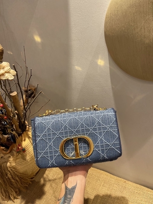 Dompet Desainer Mini Bordir Dior Caro Denim Kecil
