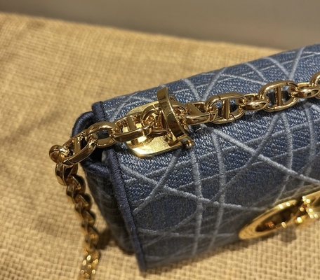 Dompet Desainer Mini Bordir Dior Caro Denim Kecil