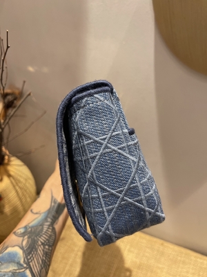 Dompet Desainer Mini Bordir Dior Caro Denim Kecil