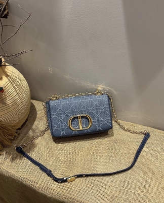 Dompet Desainer Mini Bordir Dior Caro Denim Kecil