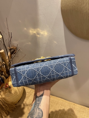 Dompet Desainer Mini Bordir Dior Caro Denim Kecil