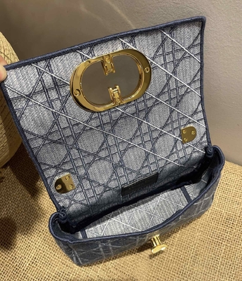 Dompet Desainer Mini Bordir Dior Caro Denim Kecil