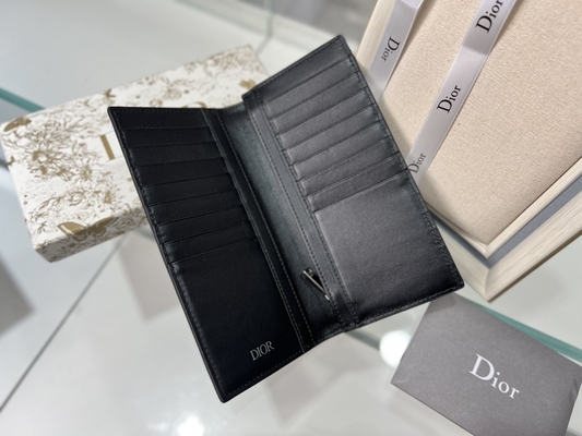 Embossed Vertical CD Christian Dior Mens Wallet Diamond Zippered